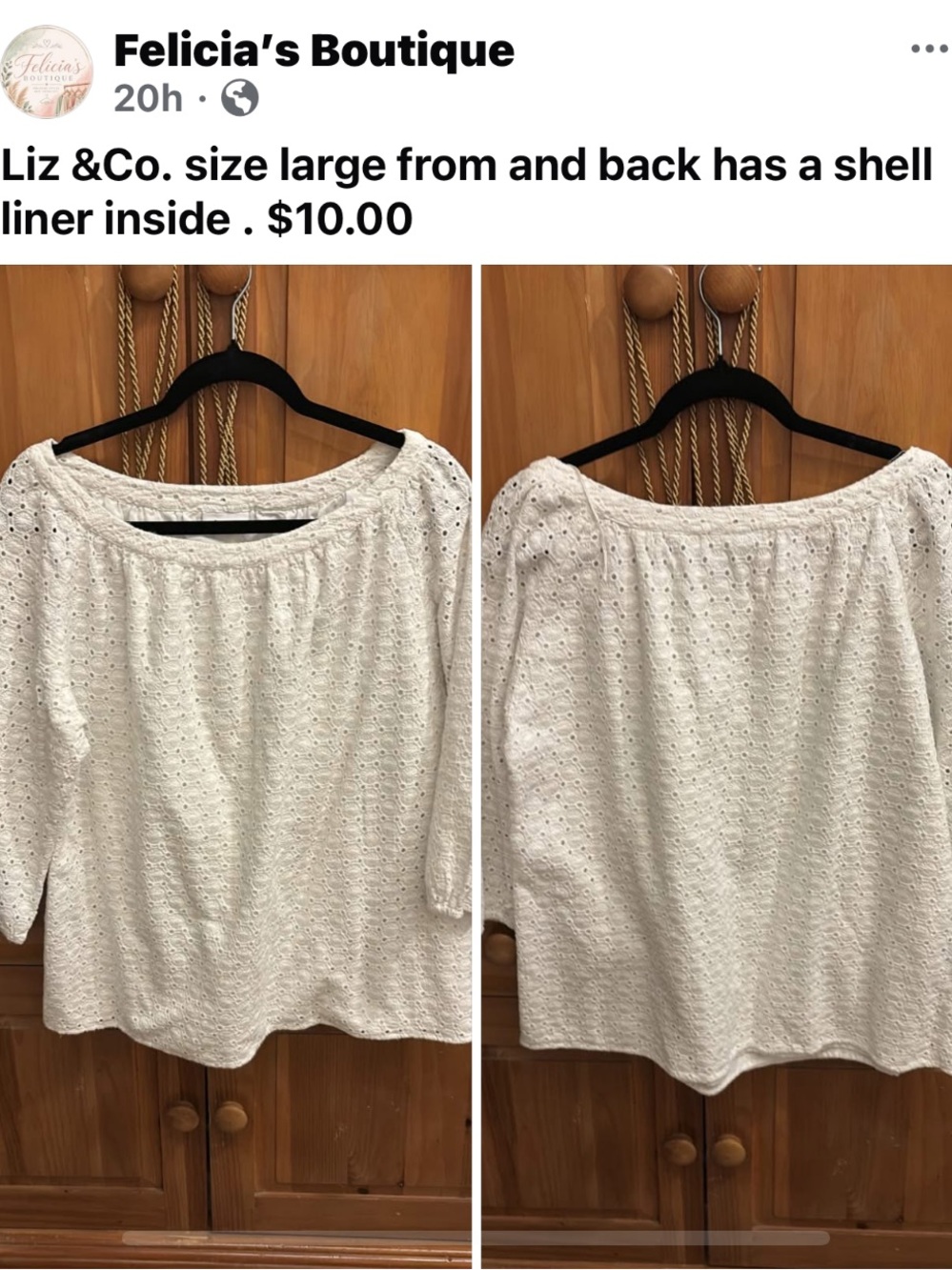 liz & co. White Eyelet Boatneck Blouse